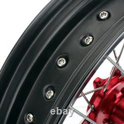 SUPERMOTO COMPLETE 17 WHEELS for Honda CR CRF 125 250 450 R/X RED HUB BLACK RIM