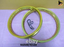 SUZUKI TC120 ALUMINIUM GOLD FRONT+ REAR WHEEL RIM SET SERIES7 nan4143