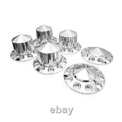 Semi Truck Front & Rear Chrome Hub Cover Kit 33mm Wheel Axle Covers Spiked