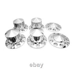 Semi Truck Front & Rear Chrome Hub Cover Kit 33mm Wheel Axle Covers Spiked