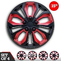 Set of 4 Hubcaps 15 SWISS DRIVE Wheel CoverSPA BLACK and RED ABS Easy Install