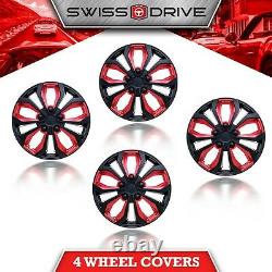 Set of 4 Hubcaps 15 SWISS DRIVE Wheel CoverSPA BLACK and RED ABS Easy Install