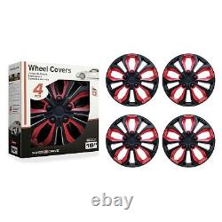 Set of 4 Hubcaps 16 SWISS DRIVE Wheel CoverSPA BLACK and RED ABS Easy Install