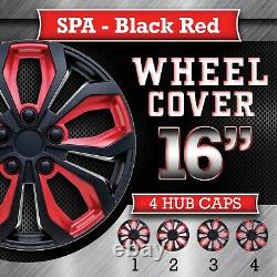 Set of 4 Hubcaps 16 SWISS DRIVE Wheel CoverSPA BLACK and RED ABS Easy Install