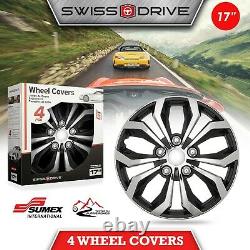 Set of 4 Hubcaps 17 SWISS DRIVE Wheel CoverSPACHROME & BLACK ABS Easy Install