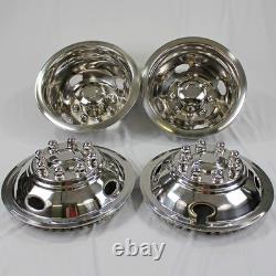 Set of Four 16 8 Lug 4 Hole Dually Wheel Simulators Polished Stainless Steel