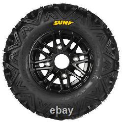 SunF 22x10-12 A033 ATV A/T Tire and Black 12x7 TSY Raijin 4x136 5+2 Rim Wheel