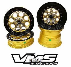 VMS RACING REVOLVER GOLD BLACK FRONT & REAR DRAG WHEELS SET 4X100/4X114 13x8