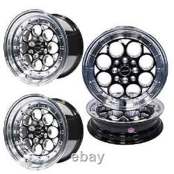 VMS Racing Rear & Front Polished Lip Revolver Wheels 15x3.5 & 13x8 4X100 +20 ET